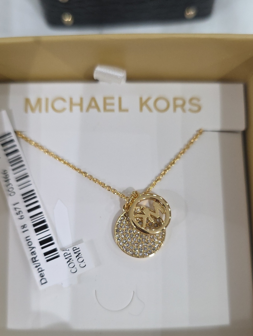 MICHAEL KORS Gold Tone Pave MK Logo Pendent Necklace MKJ8009710 MKJ8009 NEW
